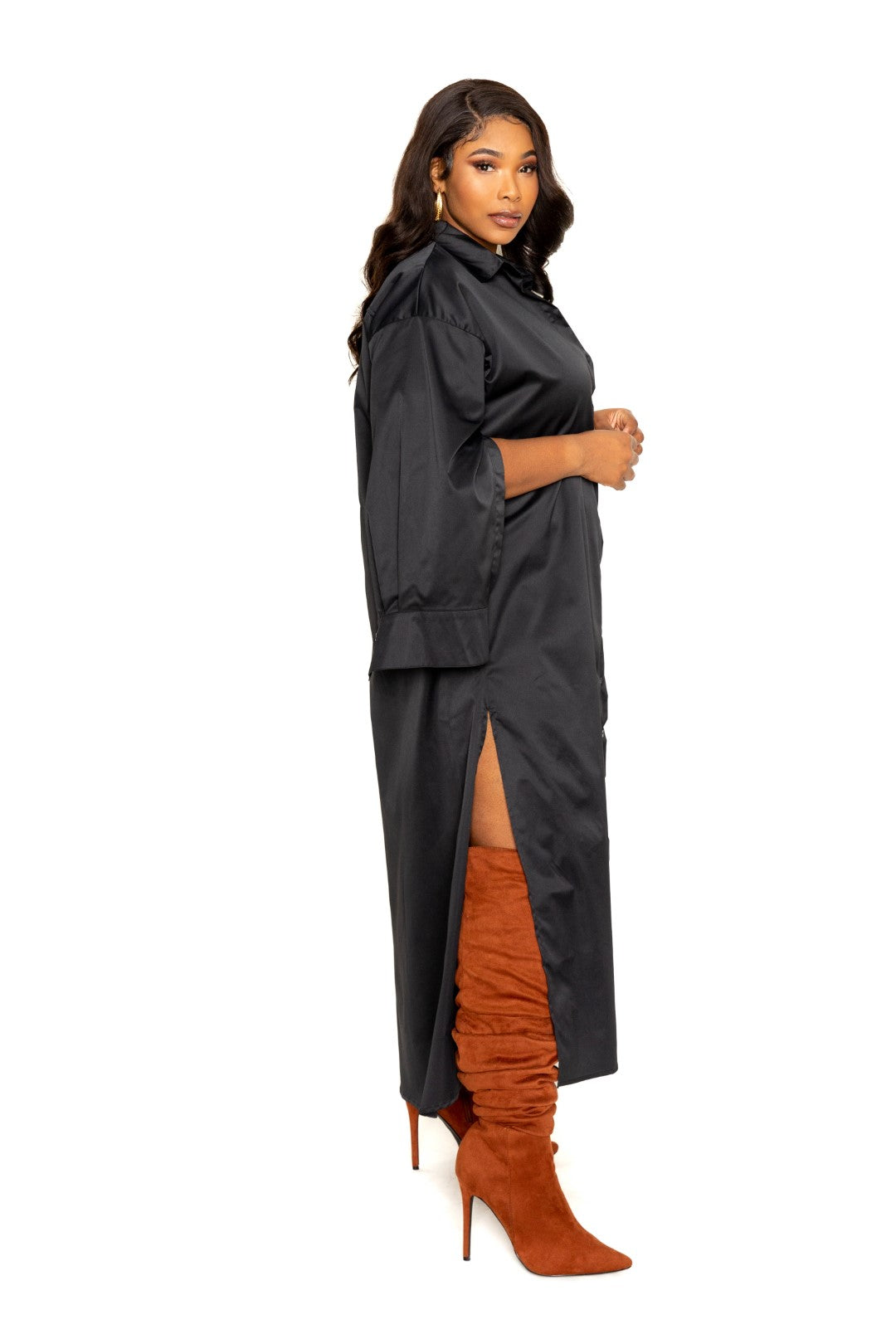 Plus Black Cape Sleeve Shirt Dress