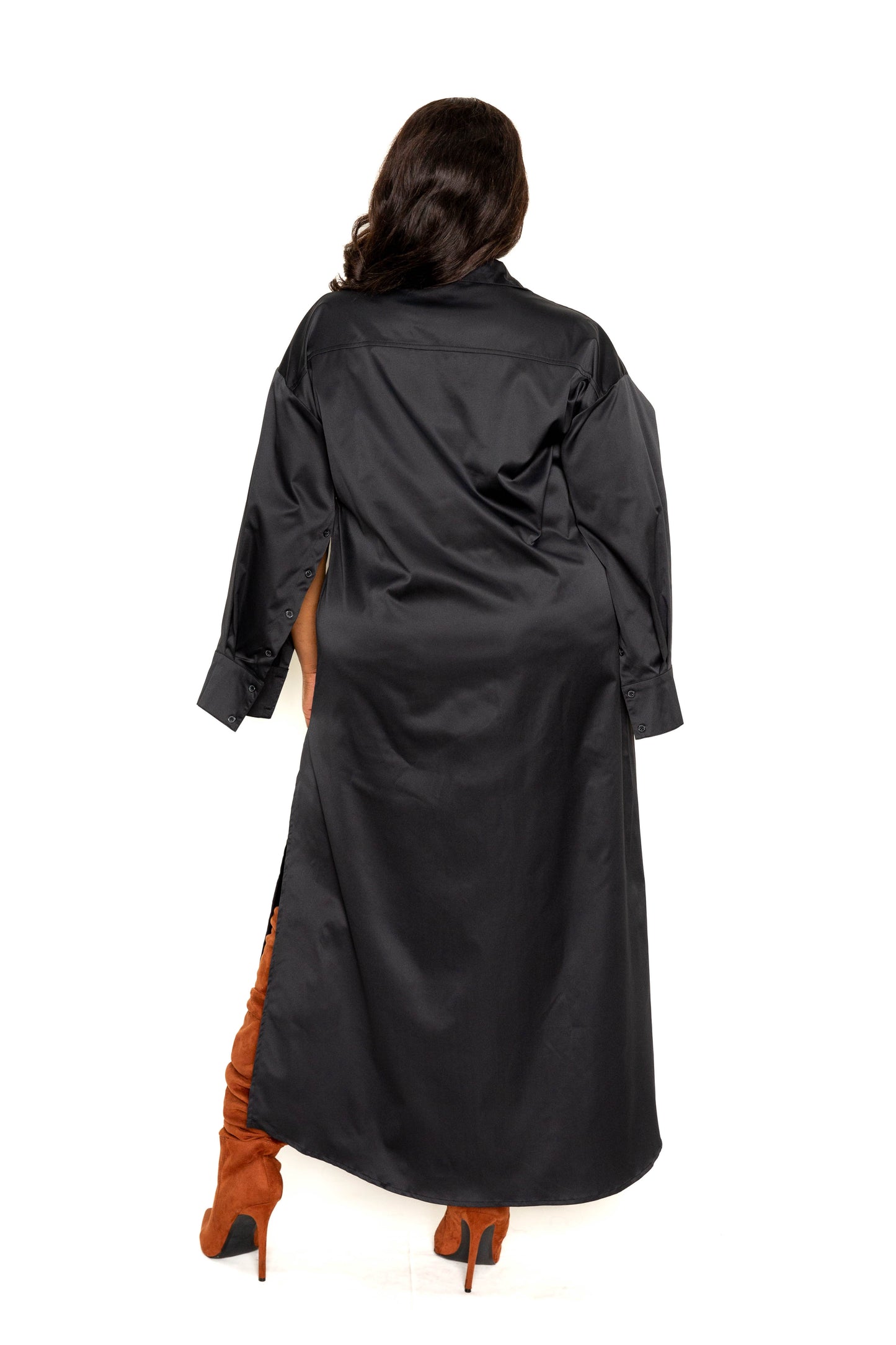 Plus Black Cape Sleeve Shirt Dress