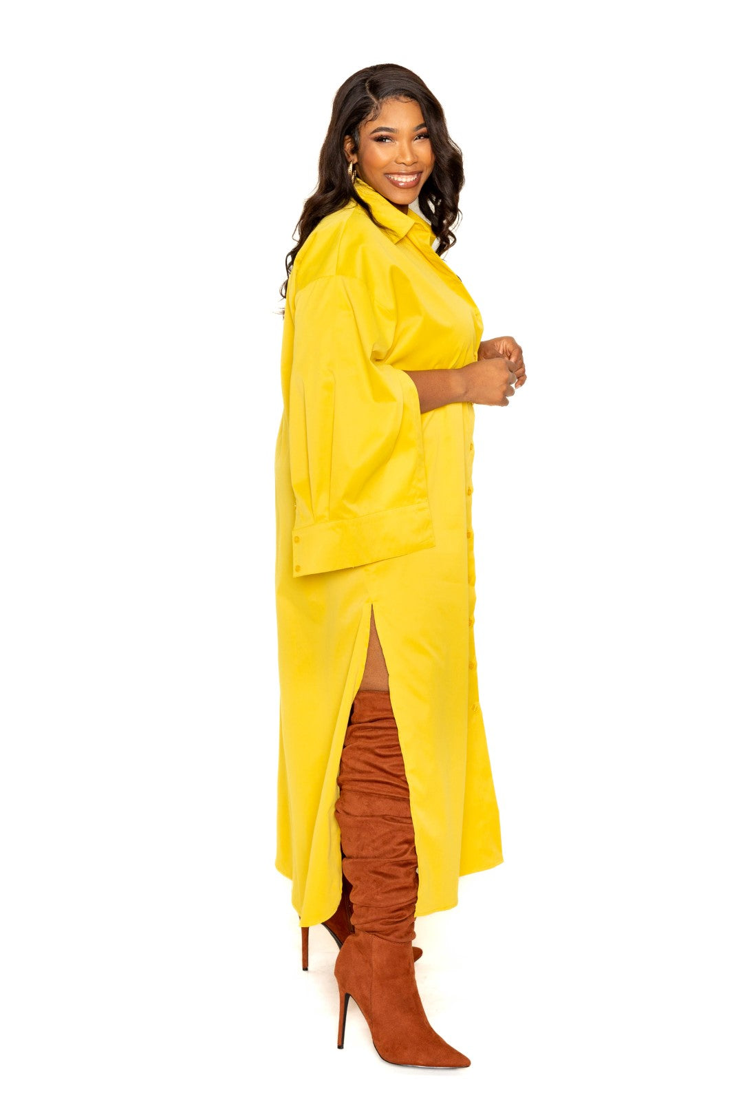 Plus Mustard Cape Sleeve Shirt Dress