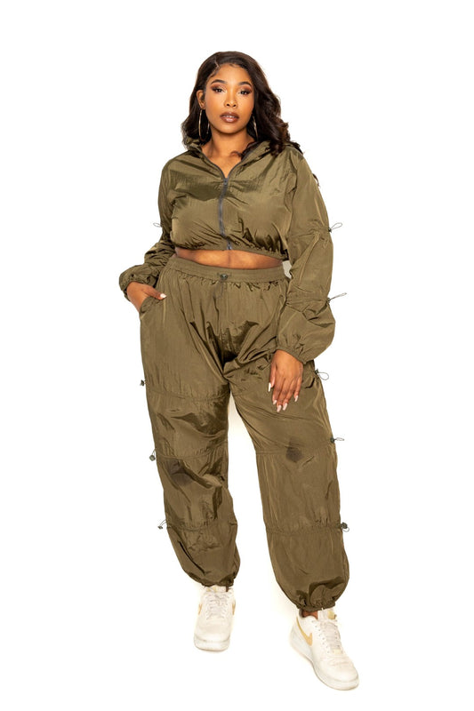 Plus Olive Active Zip Up Set With Cord Lock Detail