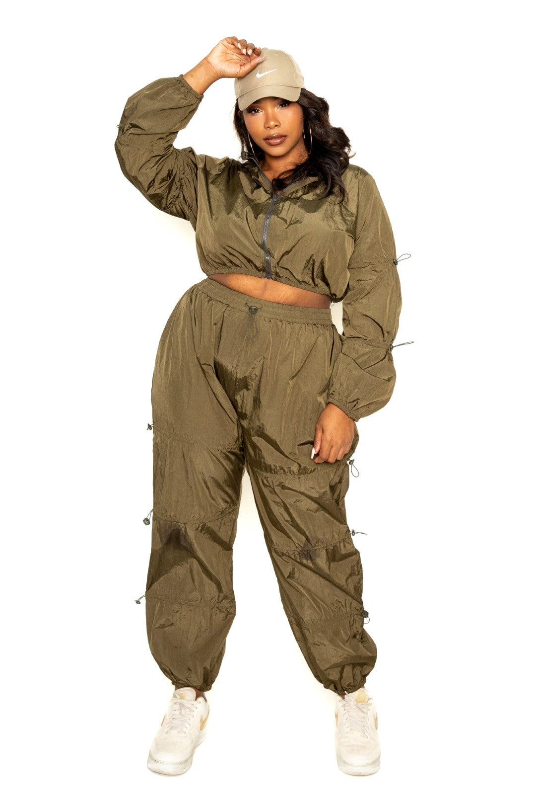 Plus Olive Active Zip Up Set With Cord Lock Detail