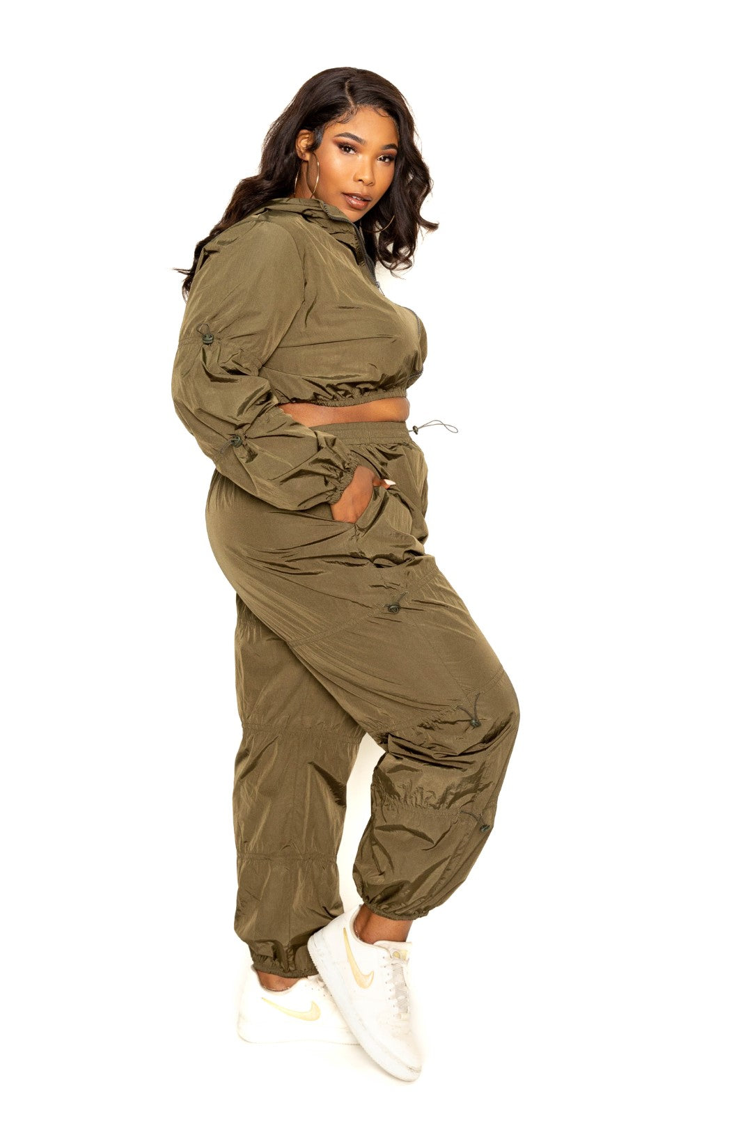 Plus Olive Active Zip Up Set With Cord Lock Detail