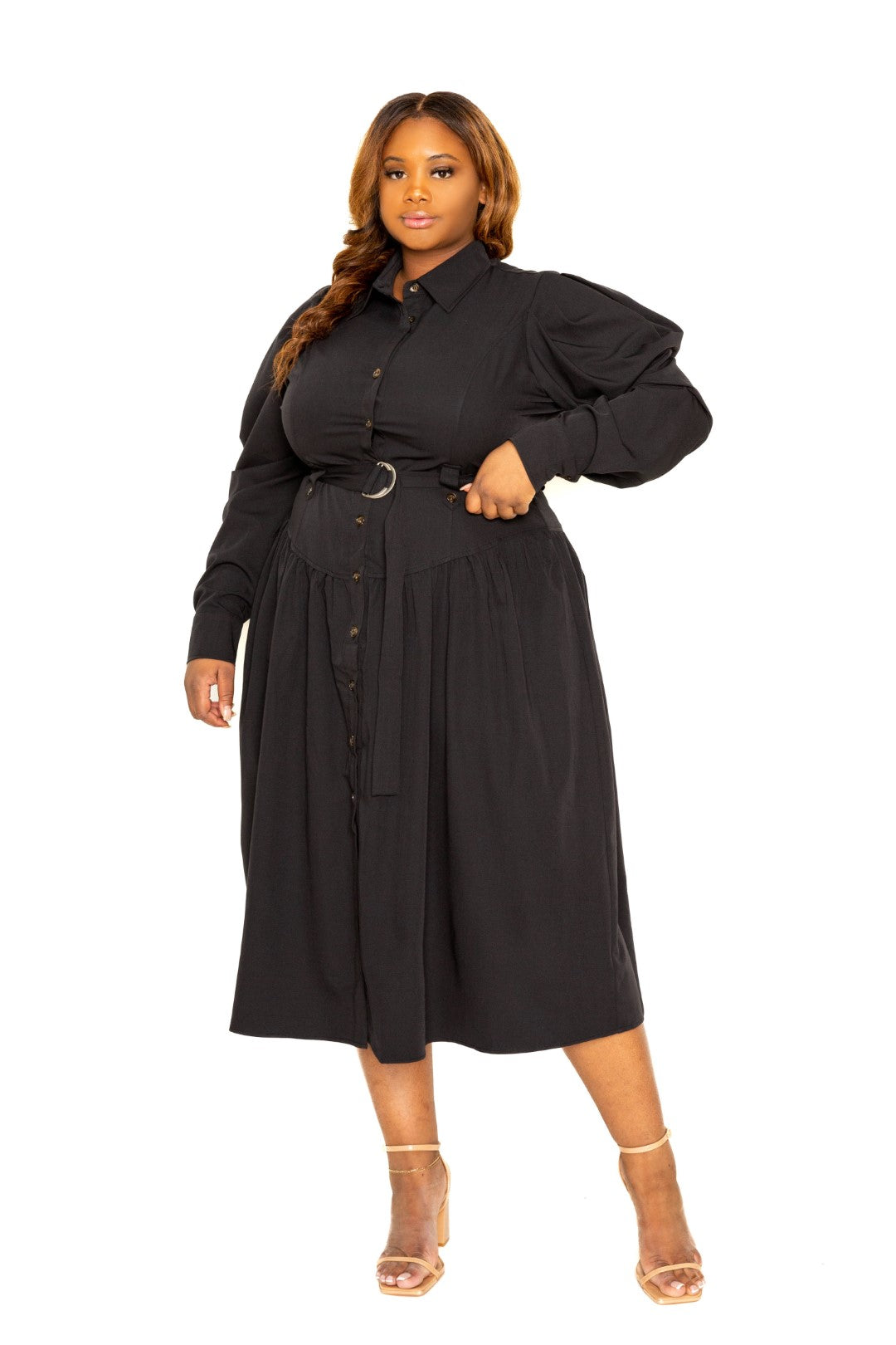 Plus Black Puff Sleeve Trench Jacket Dress