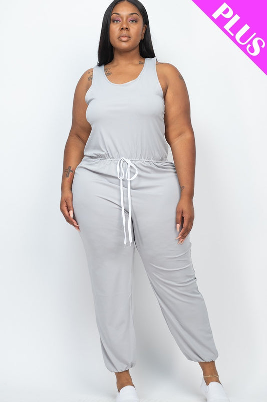 Plus Grey Elasticized Waist Jogger Jumpsuit