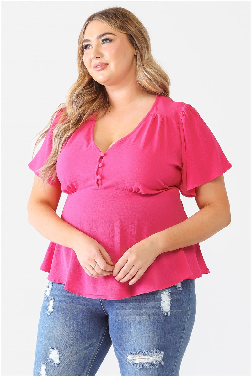 Plus Fuchsia Tie Detail Flare Top