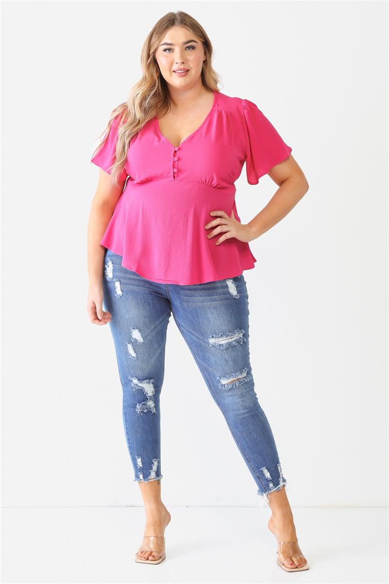 Plus Fuchsia Tie Detail Flare Top