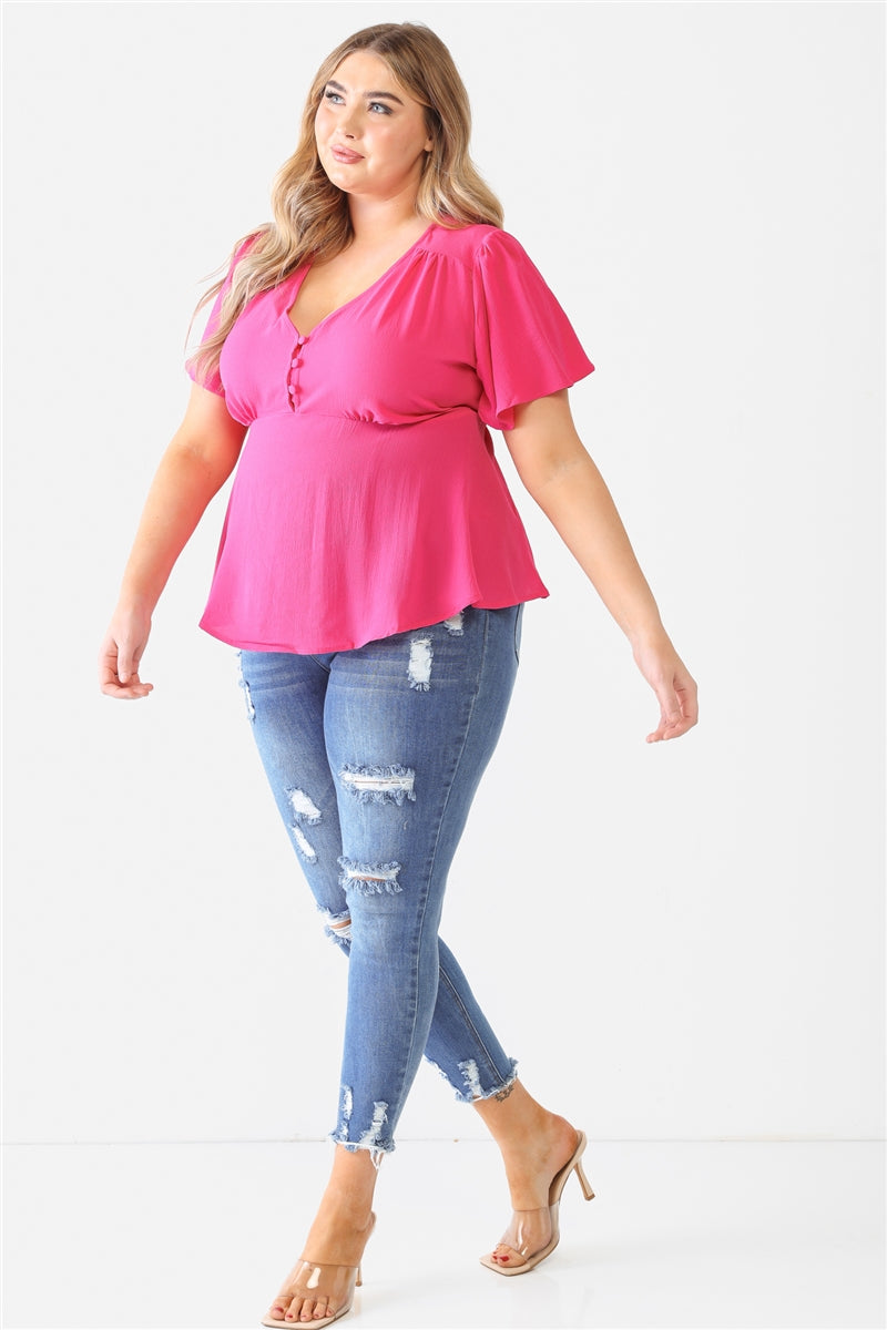 Plus Fuchsia Tie Detail Flare Top