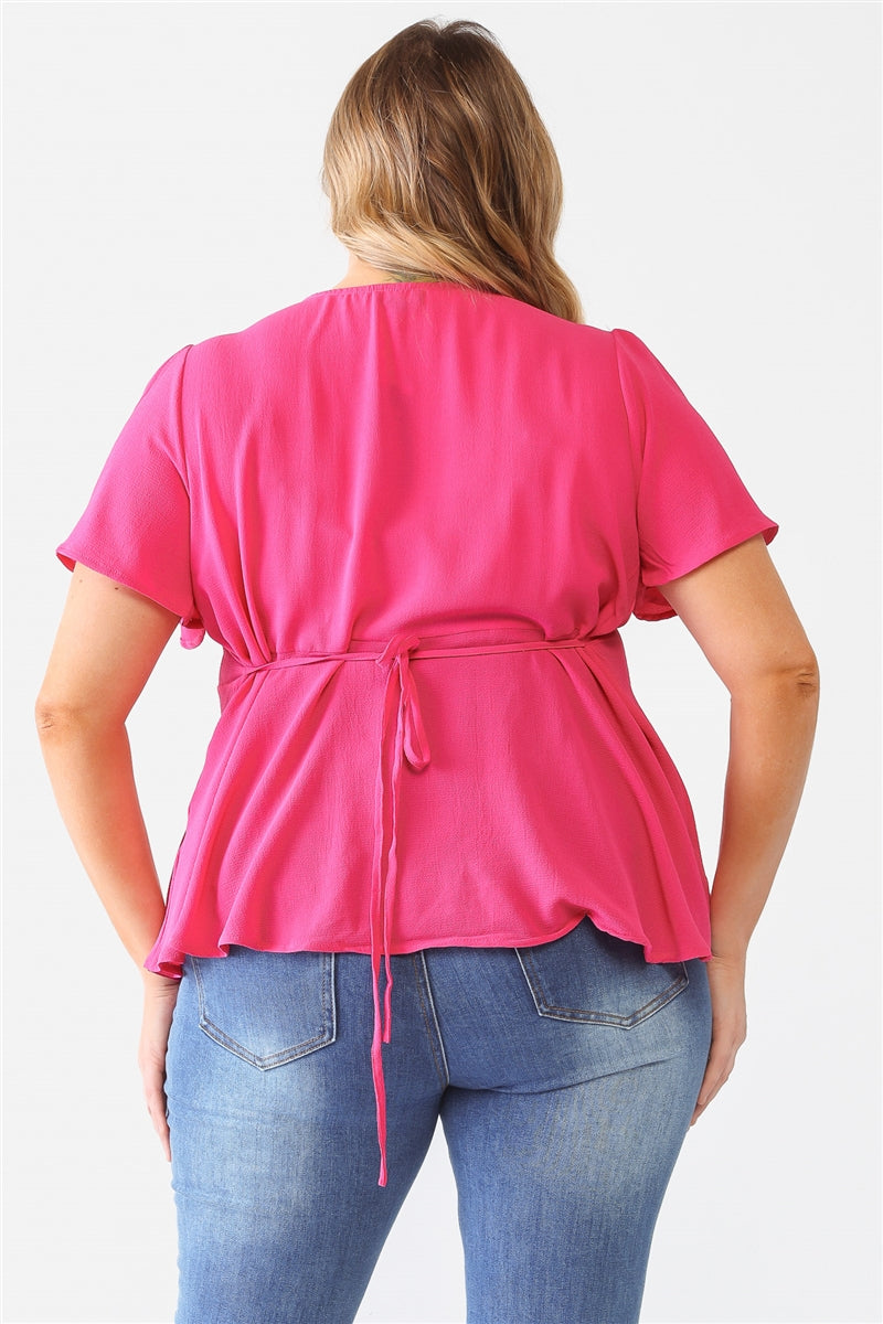 Plus Fuchsia Tie Detail Flare Top