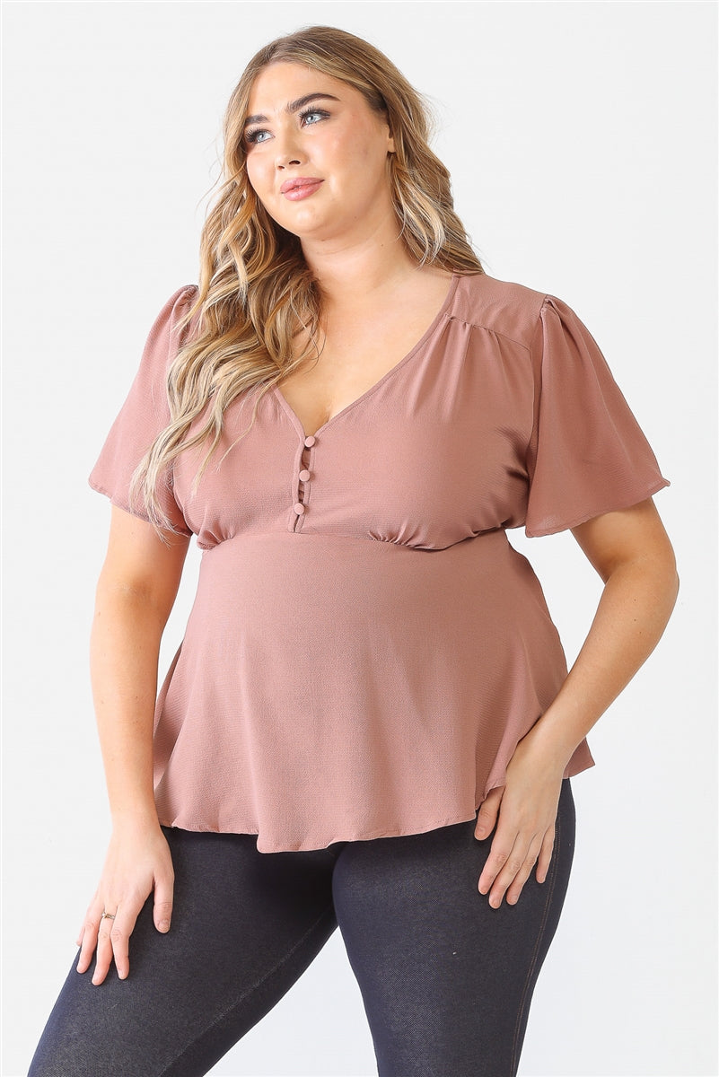 Plus Mauve Tie Detail Flare Top