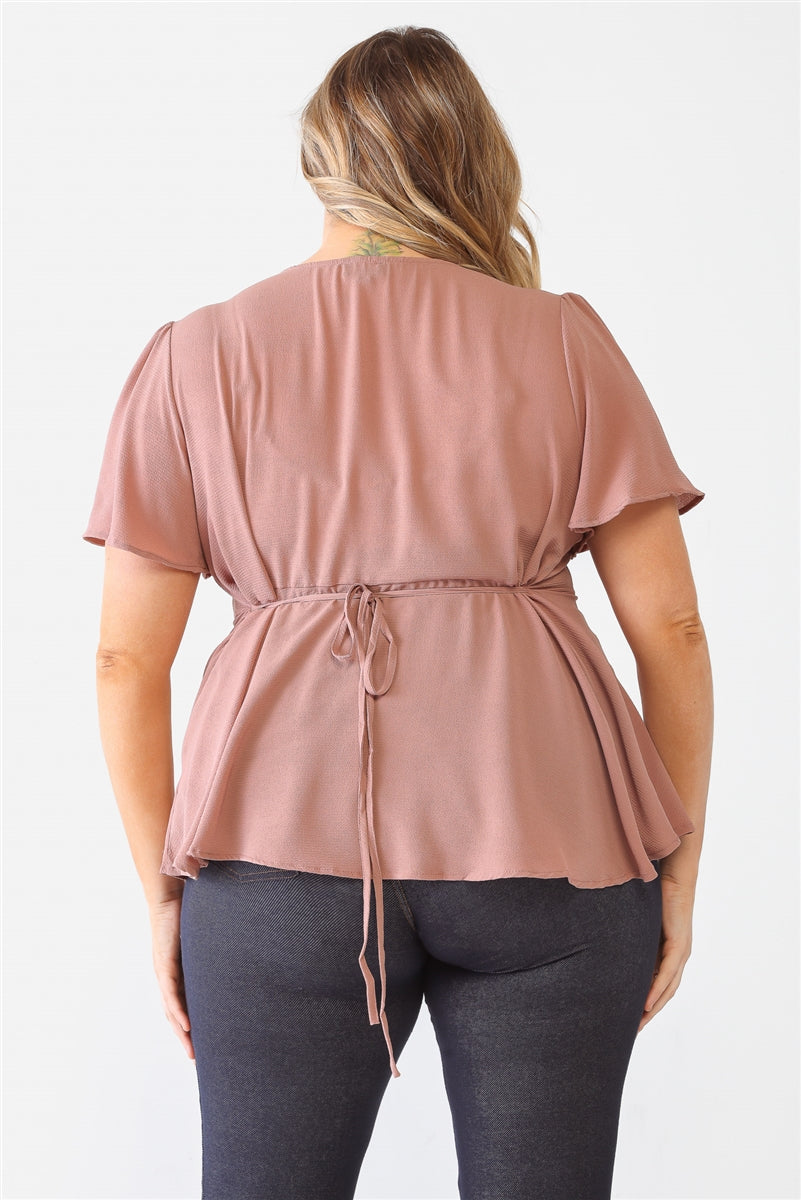 Plus Mauve Tie Detail Flare Top