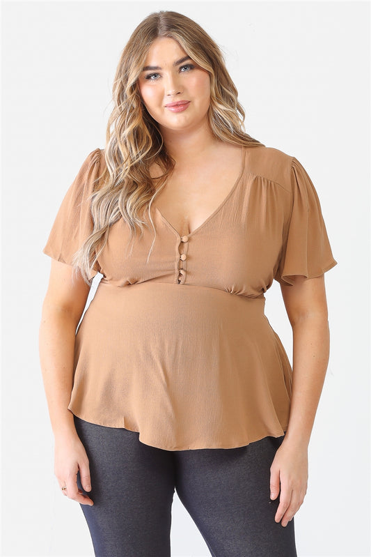 Plus Mocha Tie Detail Flare Top