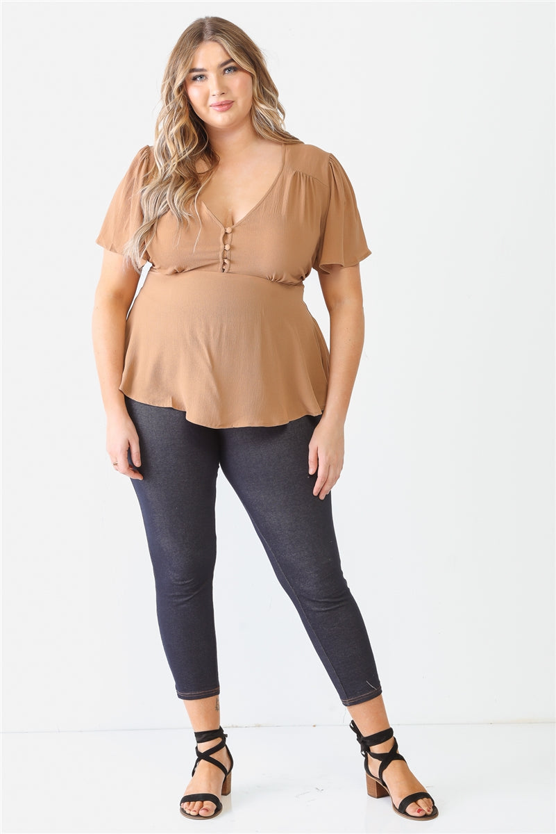 Plus Mocha Tie Detail Flare Top