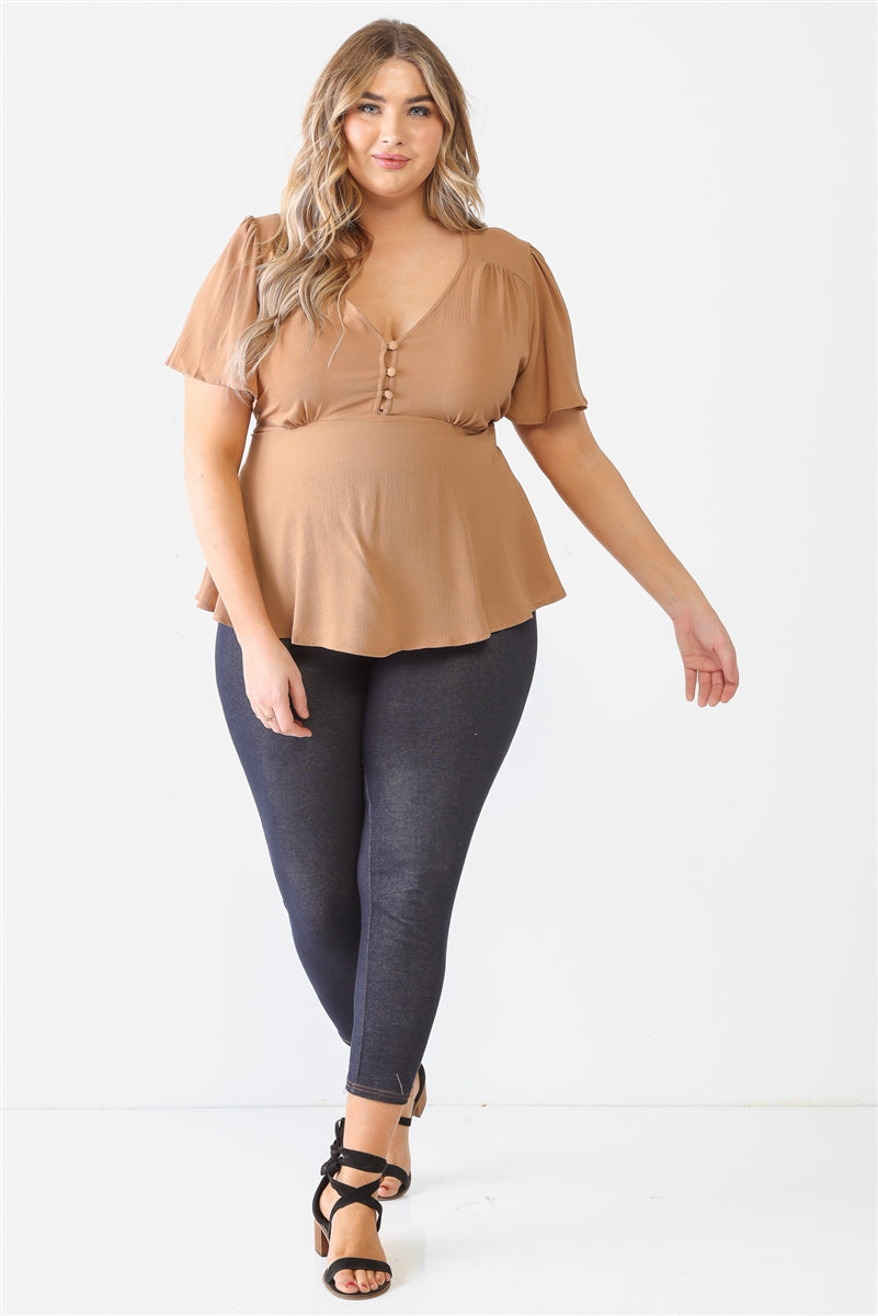 Plus Mocha Tie Detail Flare Top