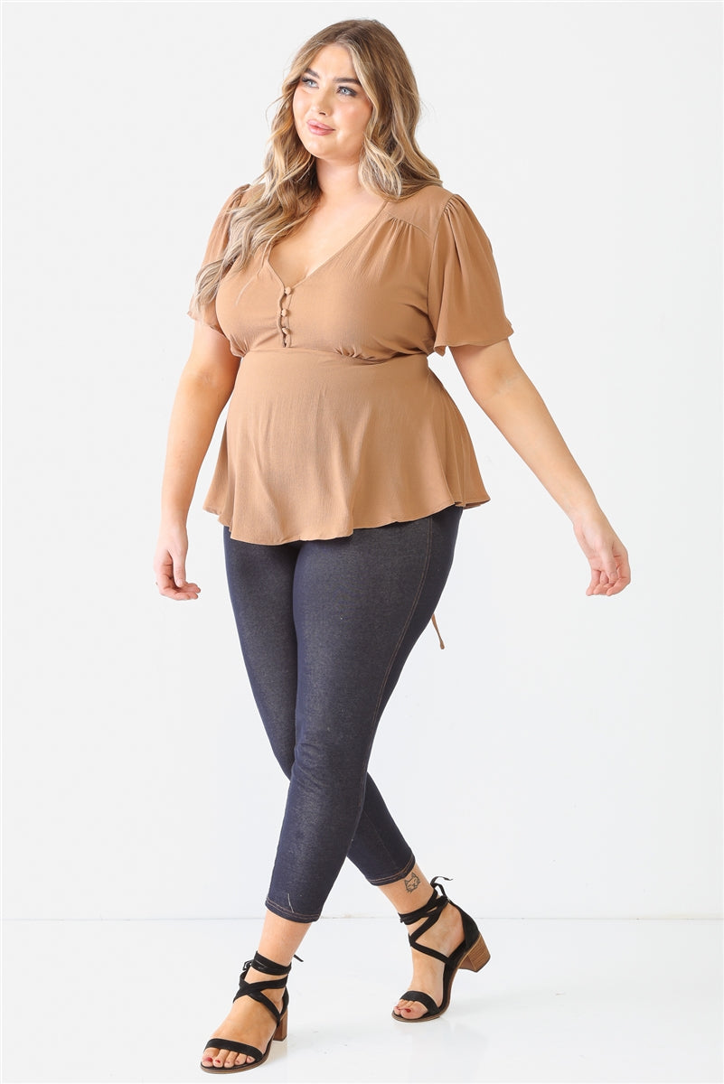 Plus Mocha Tie Detail Flare Top