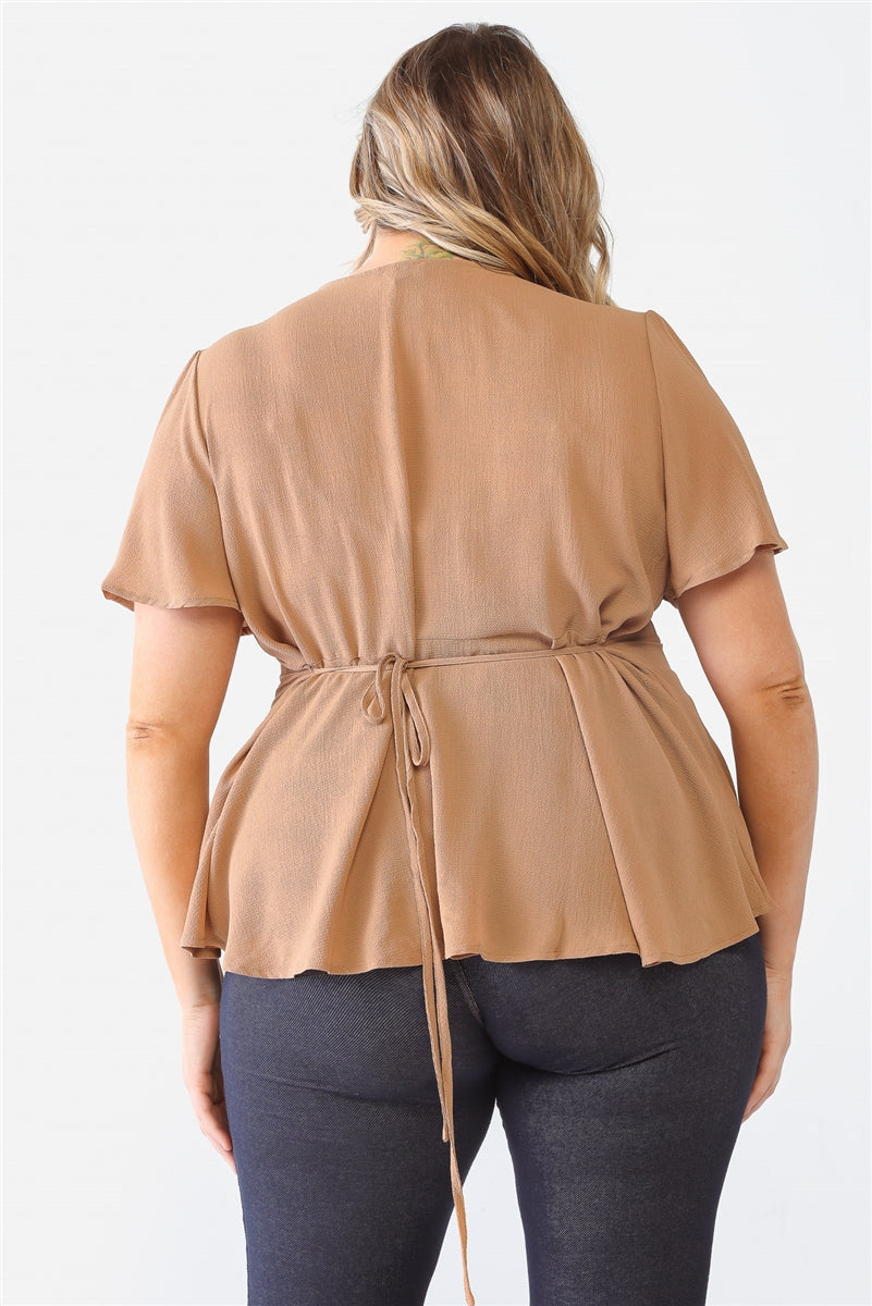 Plus Mocha Tie Detail Flare Top