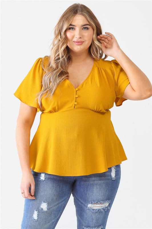 Plus Mustard Tie Detail Flare Top