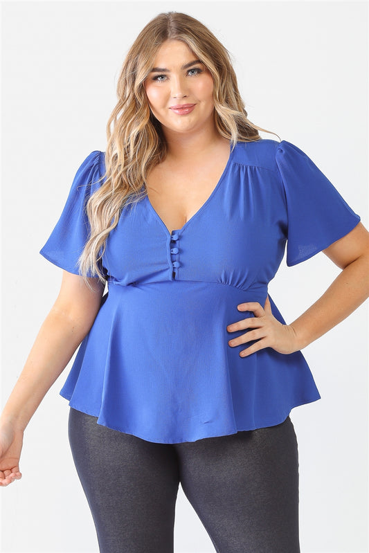 Plus Royal Blue Tie Detail Flare Top