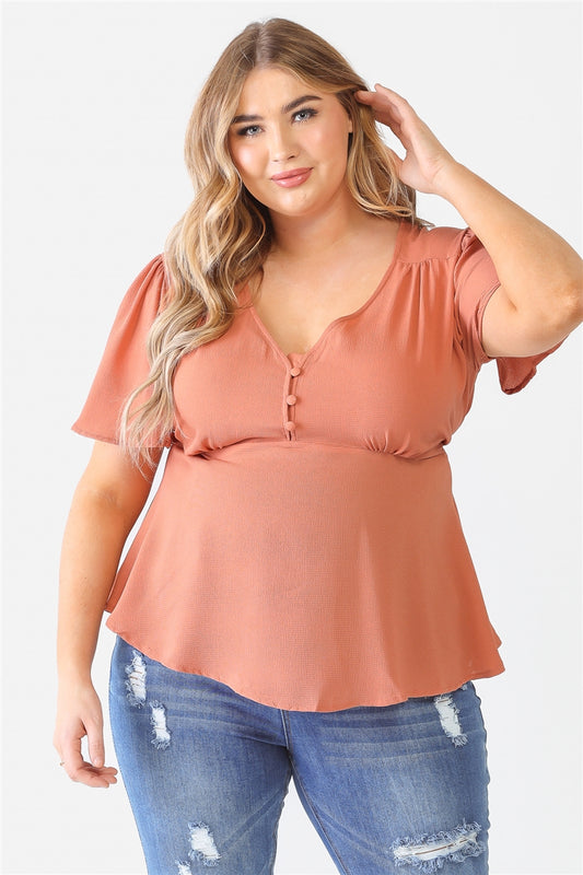 Plus Rust Tie Detail Flare Top