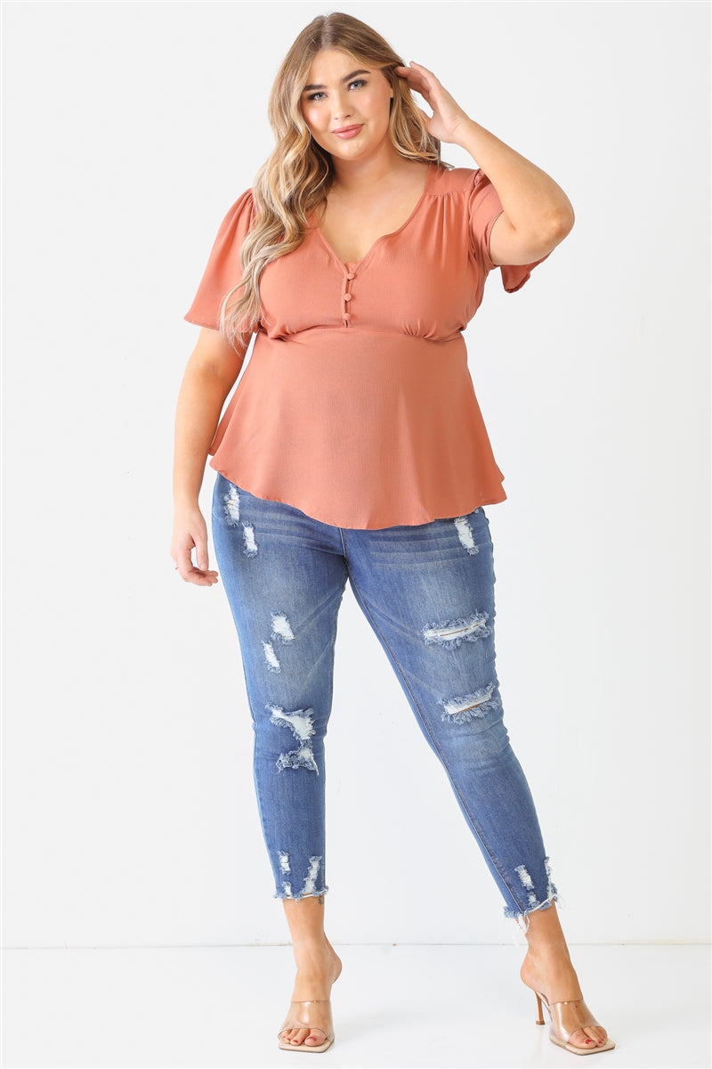 Plus Rust Tie Detail Flare Top