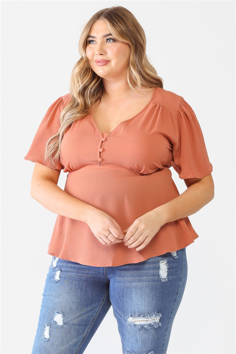 Plus Rust Tie Detail Flare Top