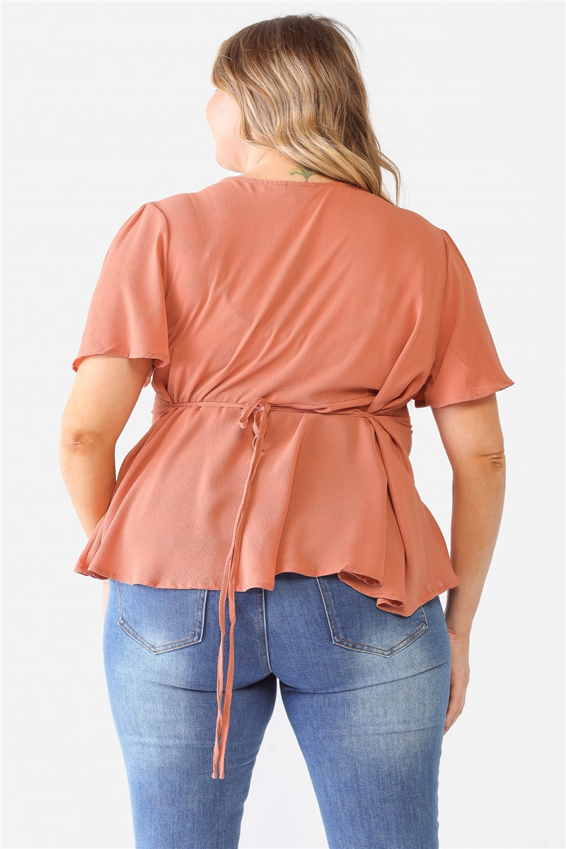 Plus Rust Tie Detail Flare Top