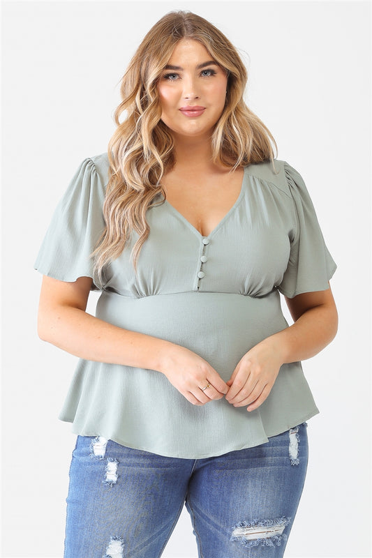 Plus Sage Tie Detail Flare Top