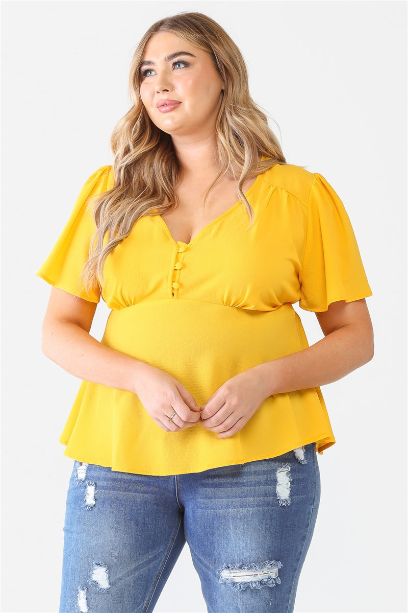 Plus Yellow Tie Detail Flare Top