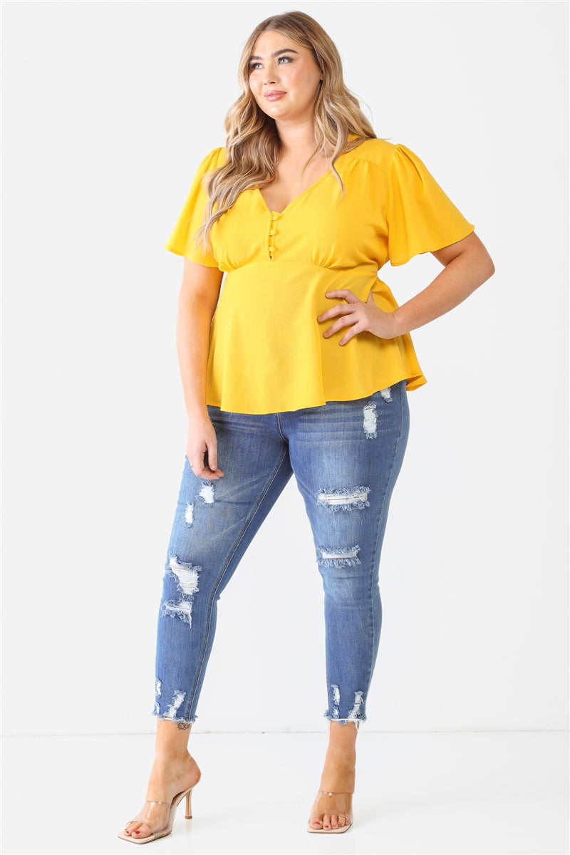 Plus Yellow Tie Detail Flare Top