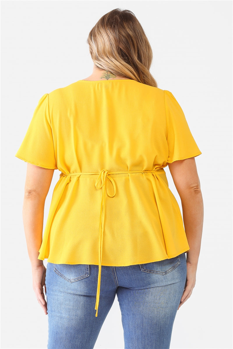 Plus Yellow Tie Detail Flare Top