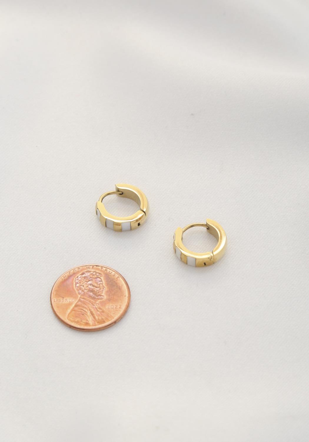 Gold/Silver Stripe Metal Huggie Earrings