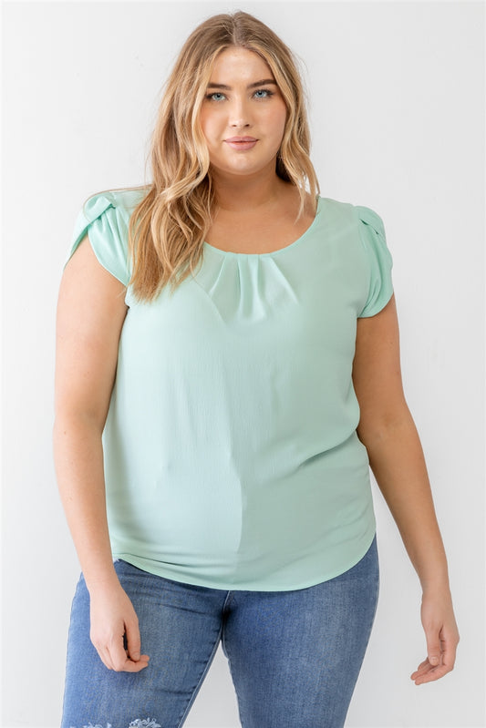 Plus Mint Koshibo Textured Cap Sleeve Top