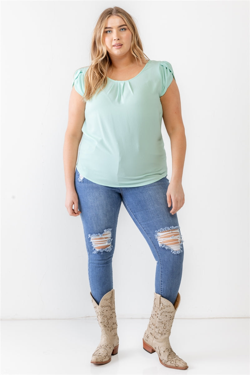 Plus Mint Koshibo Textured Cap Sleeve Top