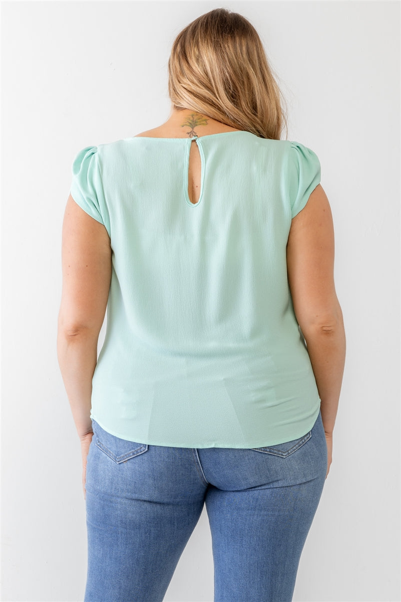 Plus Mint Koshibo Textured Cap Sleeve Top