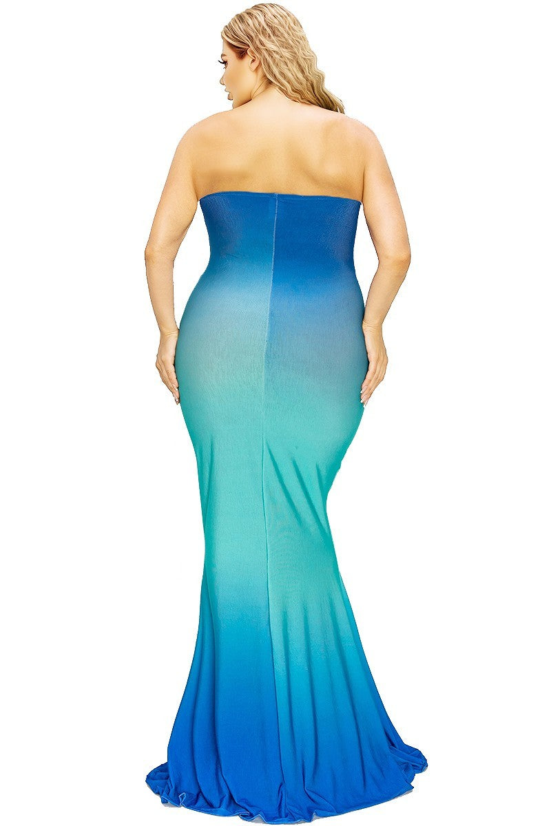 Plus Royal Blue/Aqua Hot Summer Gradient Tube Maxi Dress