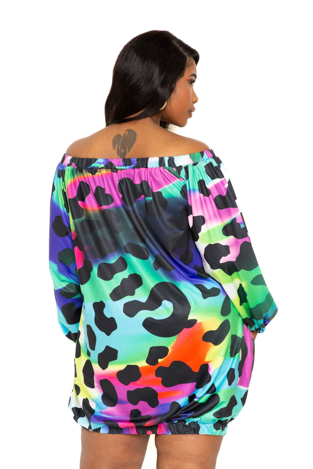 Plus Electric Leopard Off Shoulder Bubble Mini Dress