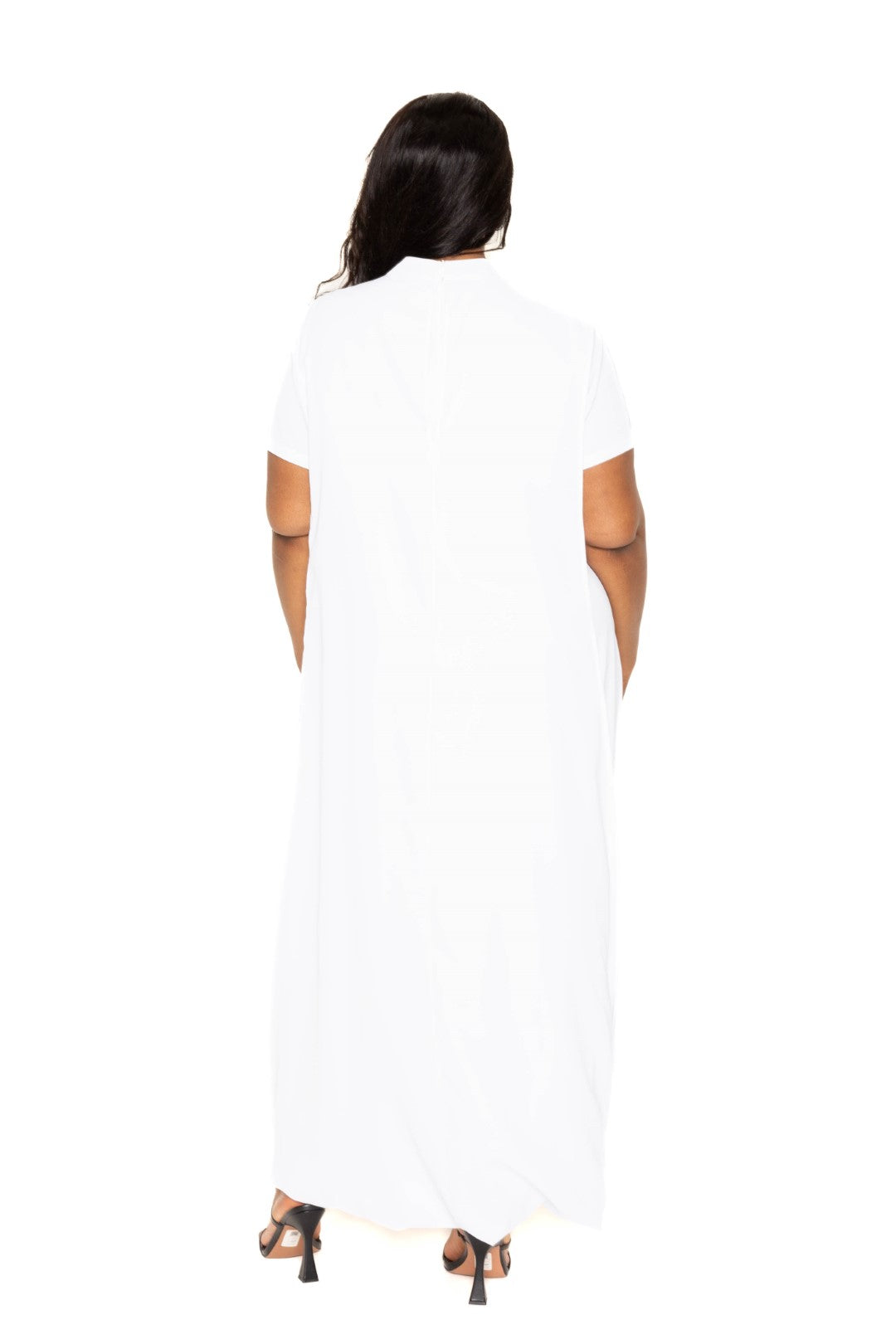 Plus White Mock Neck Back Cape Dress