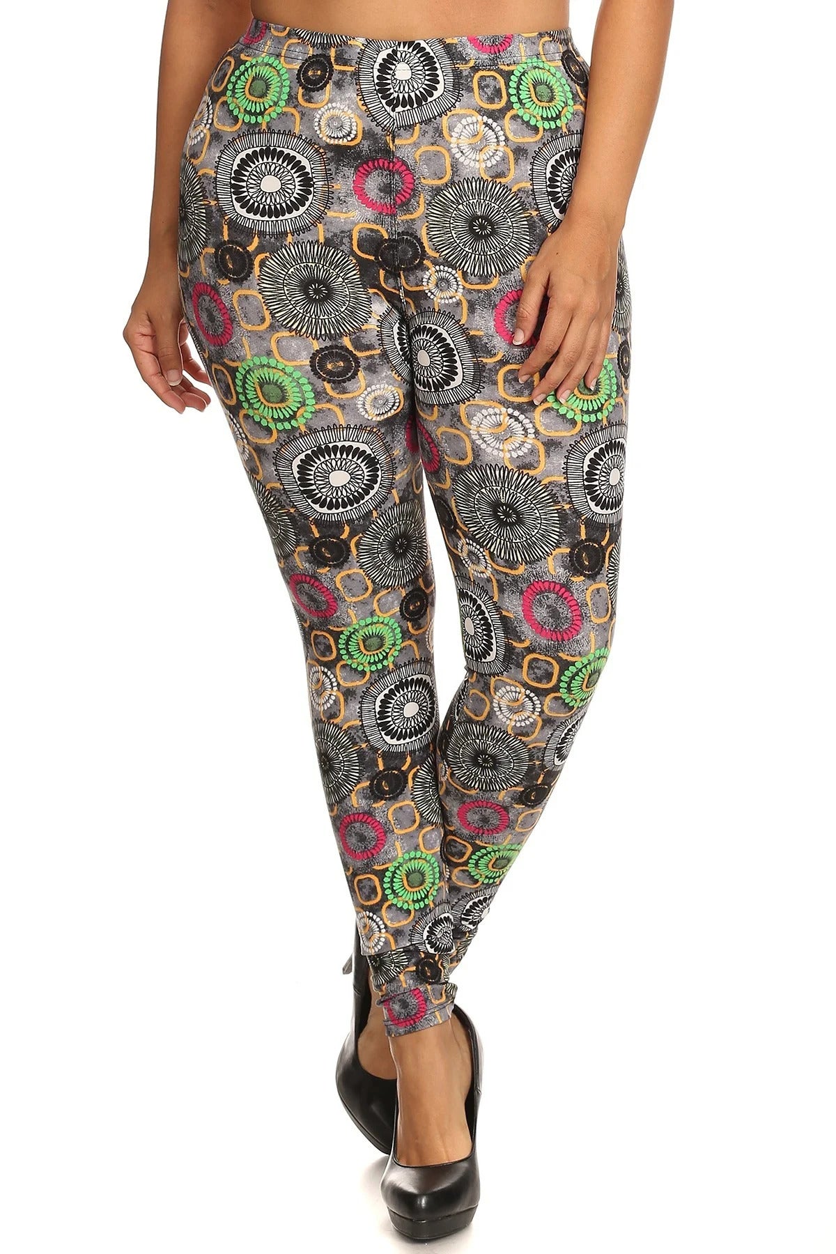 Plus Full Length Slim Fitting Leggings with Abstract Print