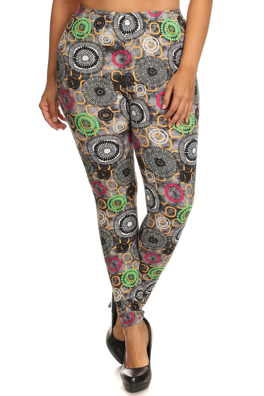 Plus Full Length Slim Fitting Leggings with Abstract Print