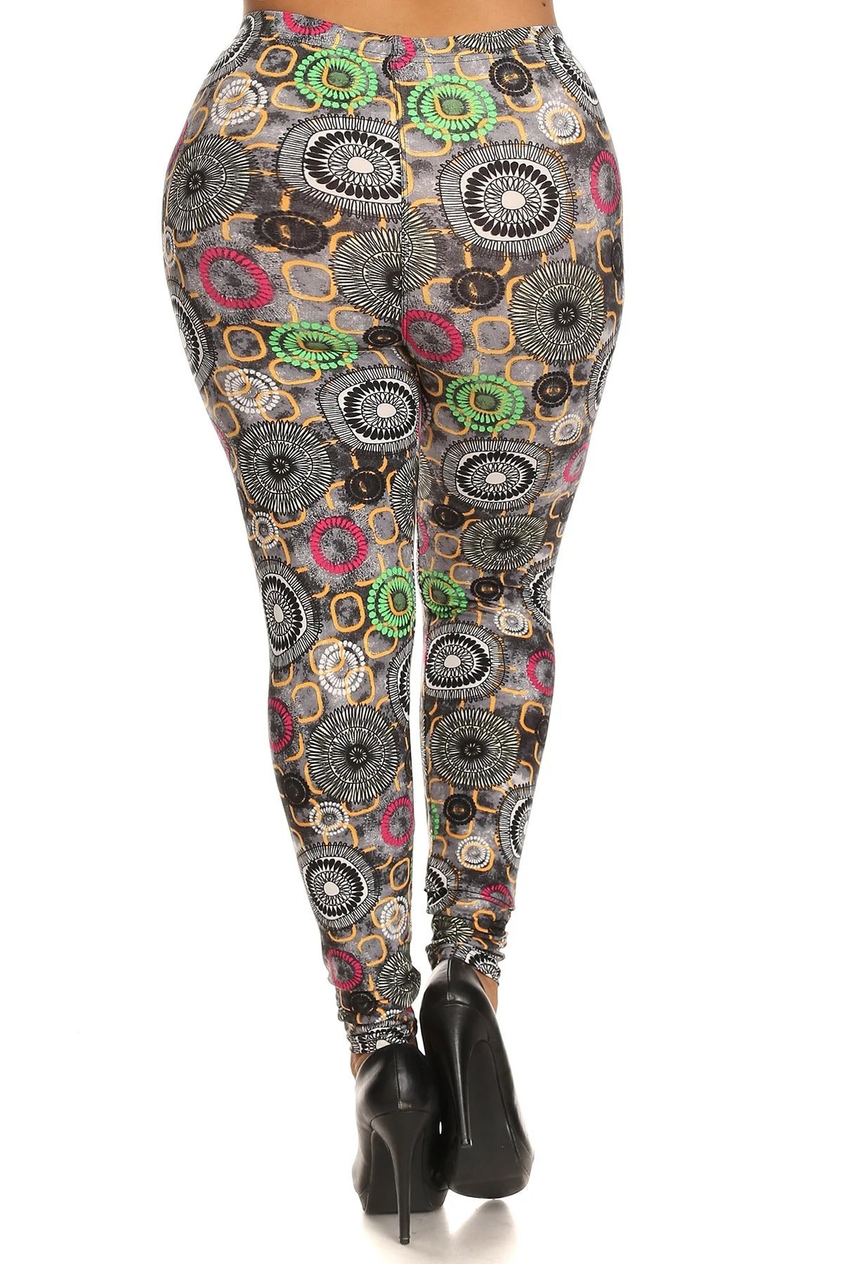 Plus Full Length Slim Fitting Leggings with Abstract Print