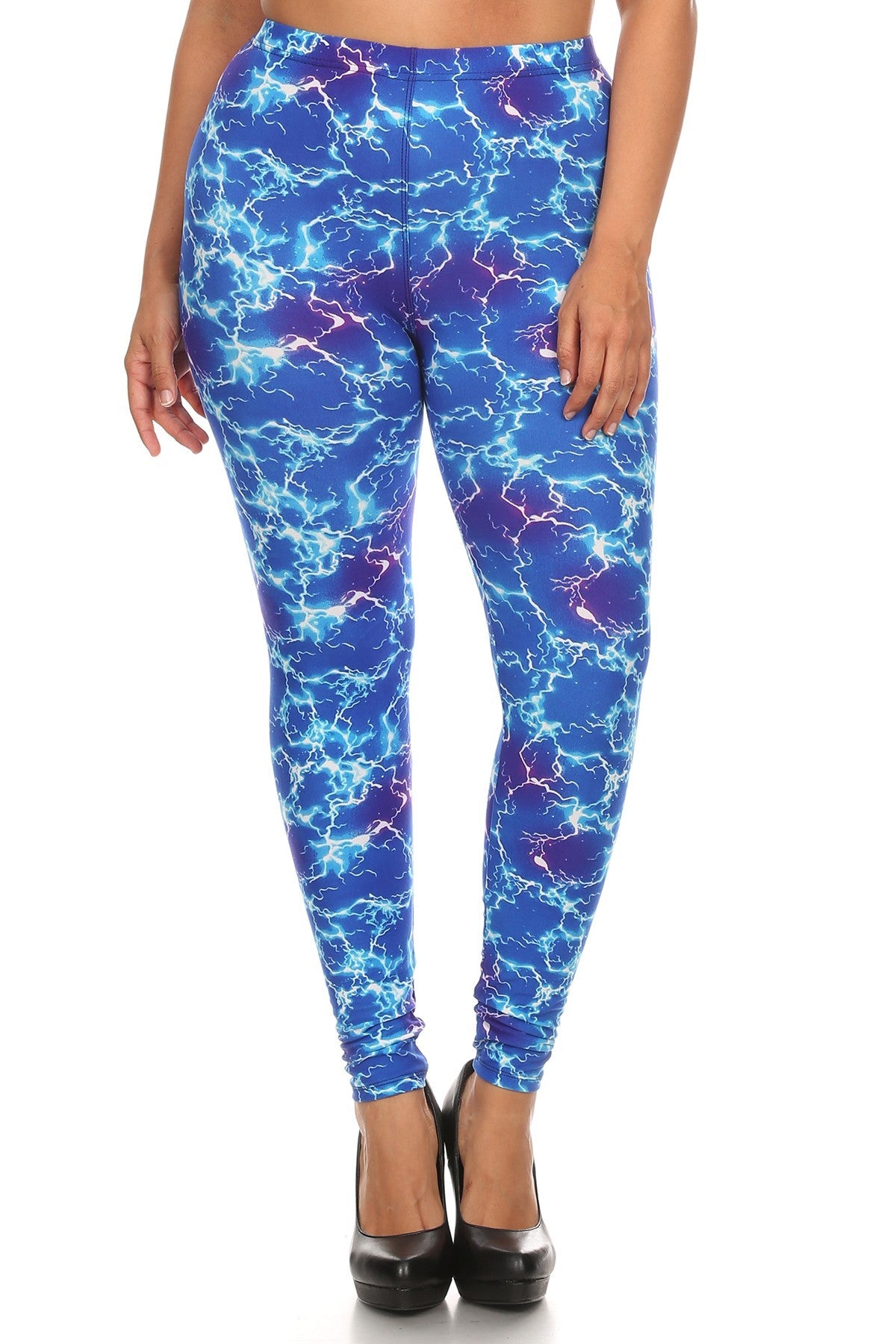 Plus High Waist Slim Fitting Leggings with Lightning Bolt Print