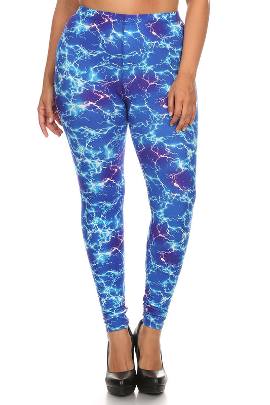 Plus High Waist Slim Fitting Leggings with Lightning Bolt Print