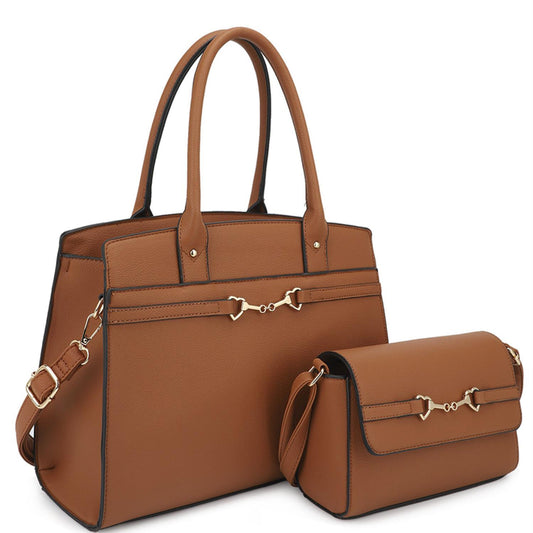 2-in-1 Matching Design Handle Satchel with Crossbody Bag