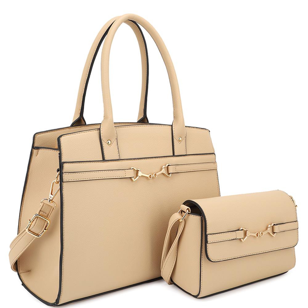 2-in-1 Matching Design Handle Satchel with Crossbody Bag