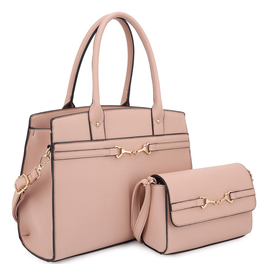 2-in-1 Matching Design Handle Satchel with Crossbody Bag