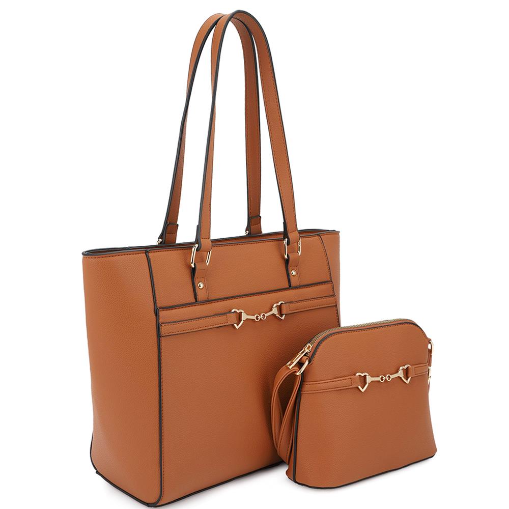 2-in-1 Smooth Matching Shoulder Tote Bag with Crossbody Set