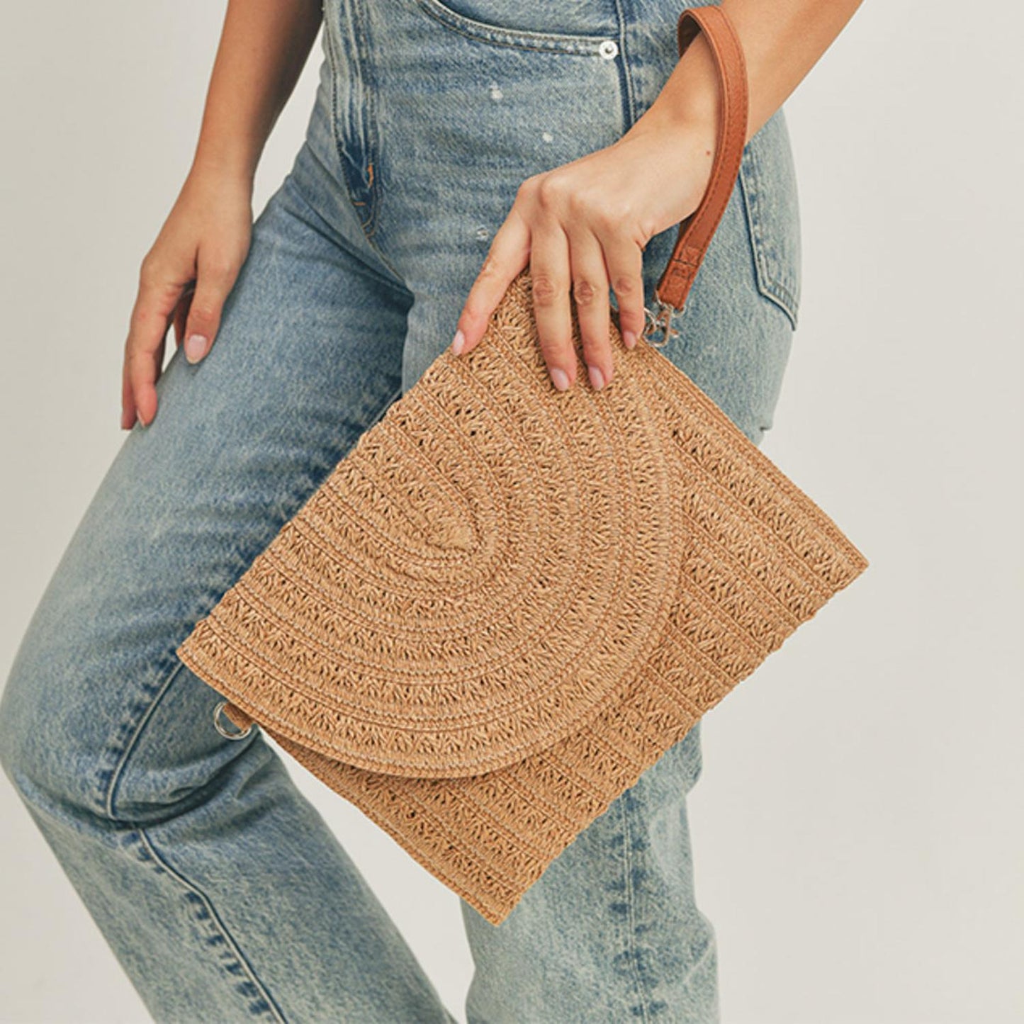 Brown Straw Envelope Crossbody & Clutch