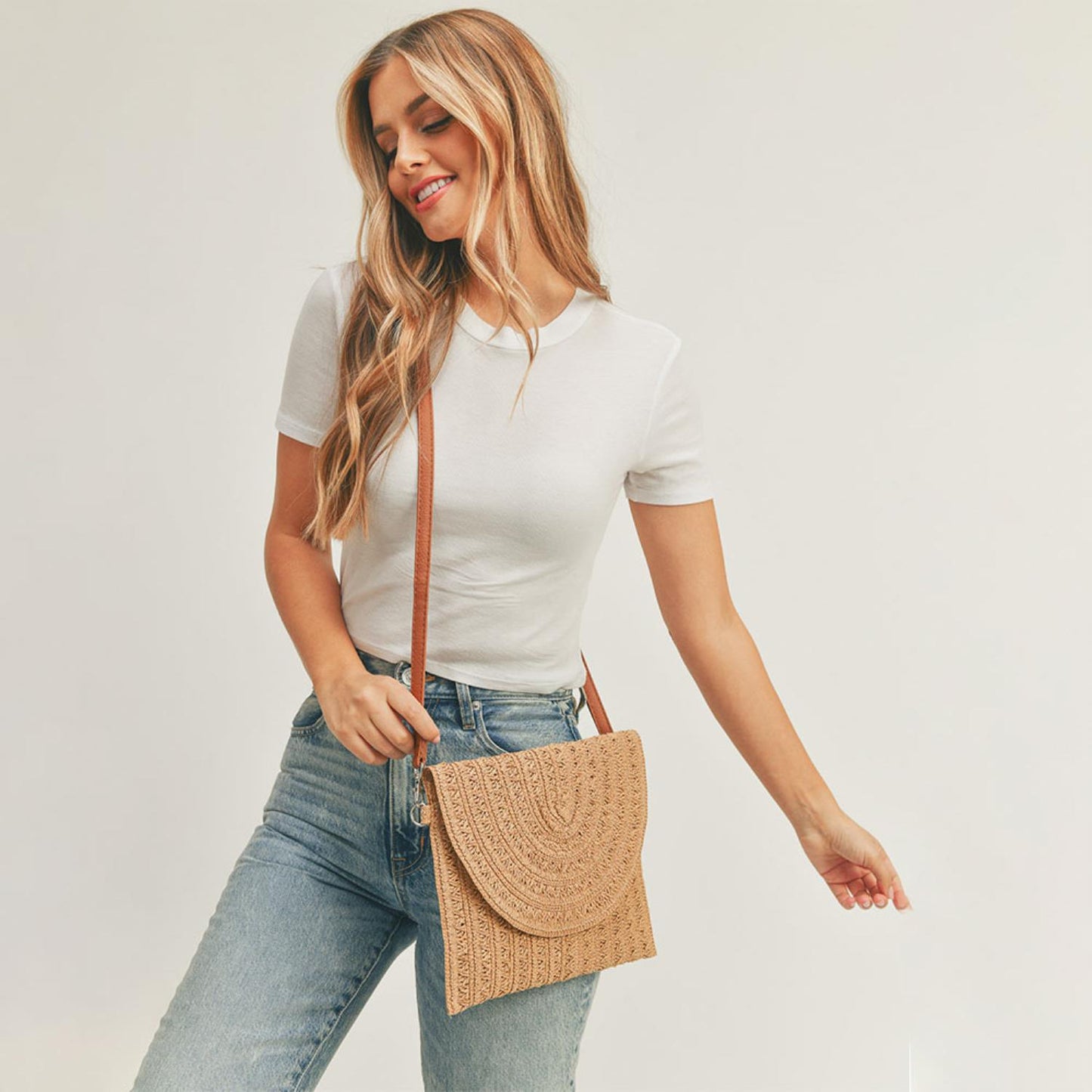 Brown Straw Envelope Crossbody & Clutch