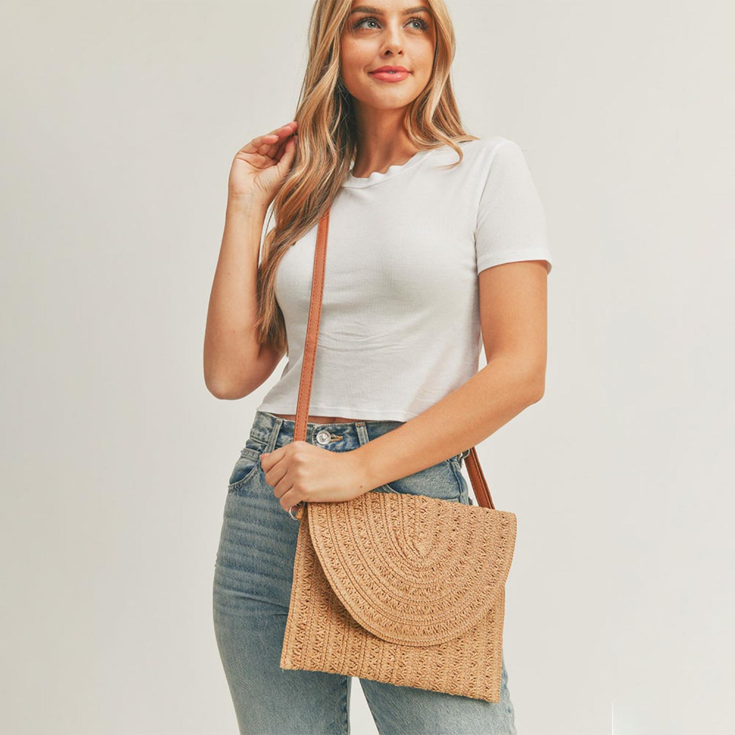 Brown Straw Envelope Crossbody & Clutch