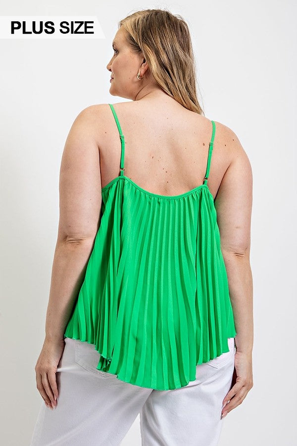 Plus Apple Green Pleated Tank Top with Adjustable Straps