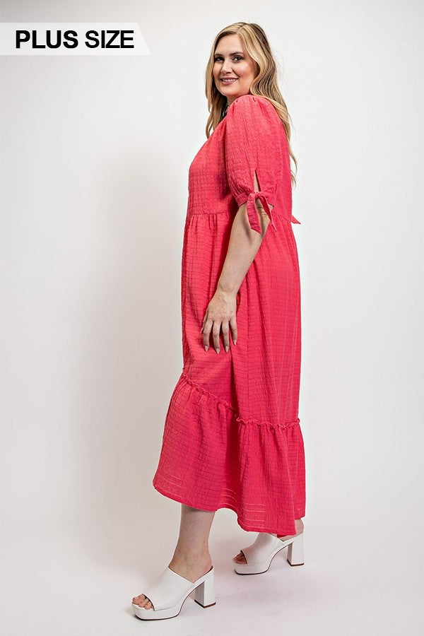 Plus Hot Pink Textured Button Down Maxi Dress